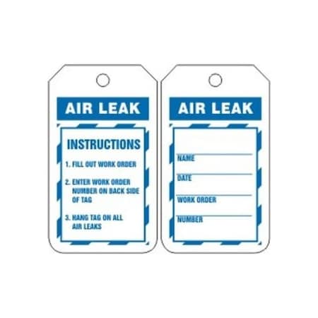 Accuform Safety Tags, AIR LEAK, 5.75in x 3.25in, RP-Plastic, 25PK TRS253PTP